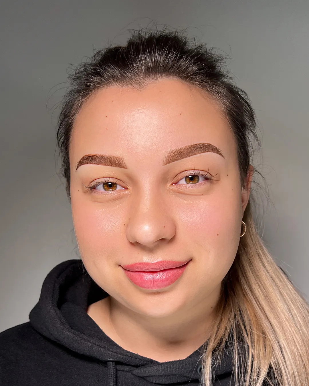 Healed PMU brows result from Vancouver eyebrow tattoo course